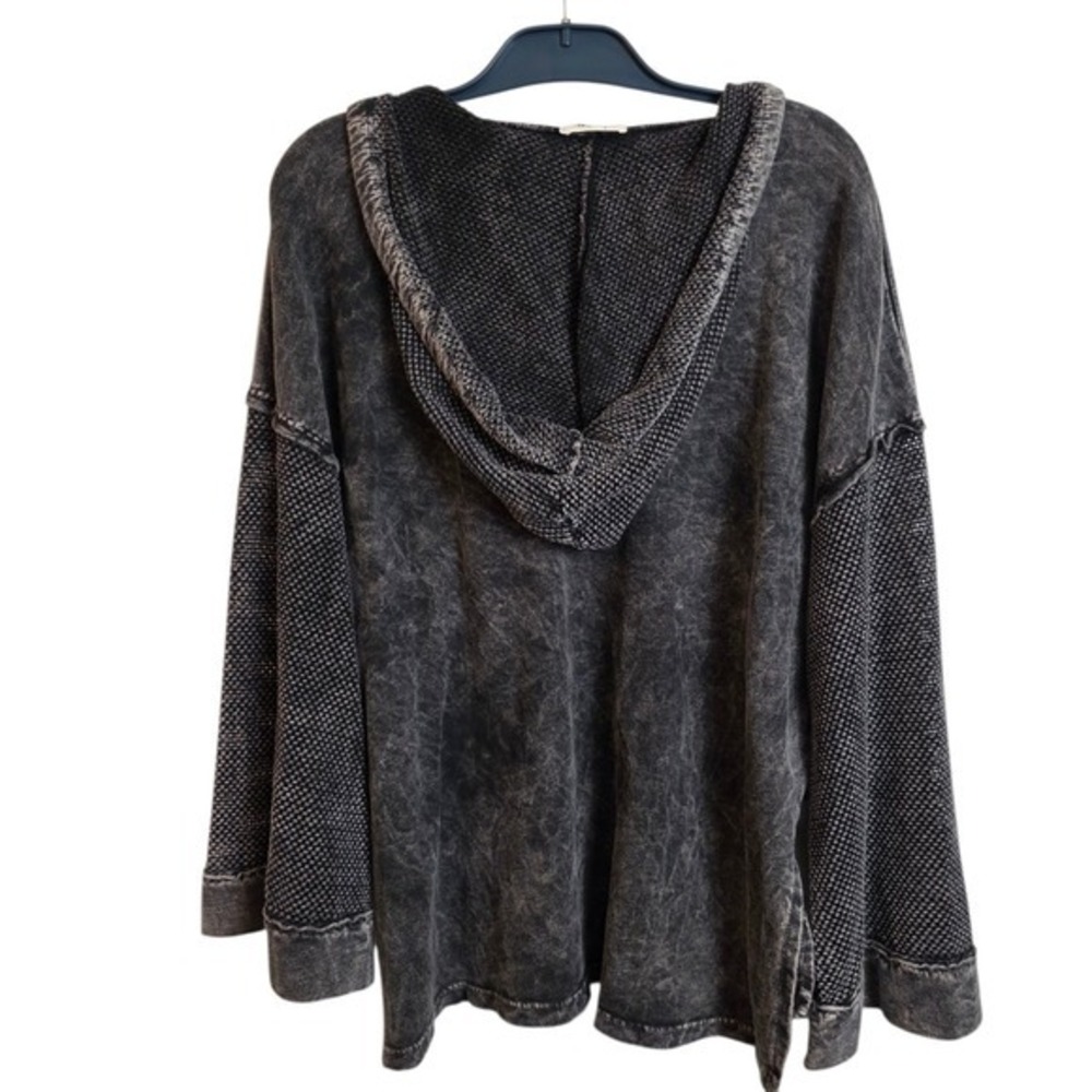 Main Event Washed Black Hooded Top Women's Small Oversized Boho - Picture 4 of 13
